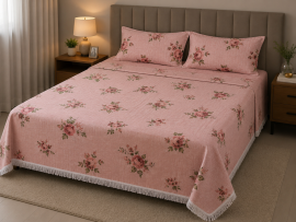 Colcha Cobre Leito Casal Linh�o Estampada 3 pe�as 