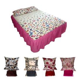 Colcha Cobre leito Casal Sarja com Babado 3 pe�as