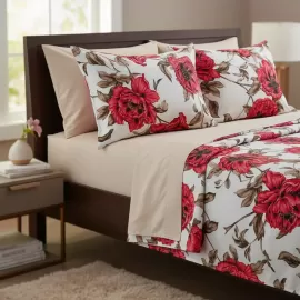 Jogo de Len�ol Cama Casal Padr�o 4 pe�as Estampado El�stico