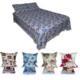 Colcha Cobre Leito Casal Linho Estampada 3 peas 